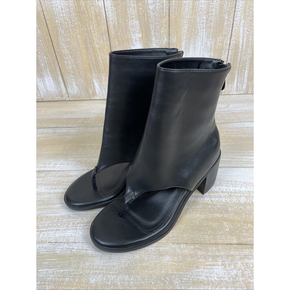 Azalea Wang Grayson Women's Ankle Boots Sz 6.5 Open-Toe Black Block Heel Zip